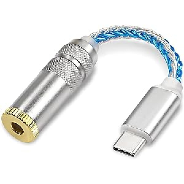 XMSJSIY C tipa USB līdz 4,4 mm līdzsvarots DAC audio adapteris USB C vīrišķais līdz 4,4 mm sieviešu HiFi austiņas, ligzdas pastiprinātājs PCM 32 biti/384 kHz 5N viena kristāla sudraba papildu kabelis tālruņa klēpjdatoram un C tipam