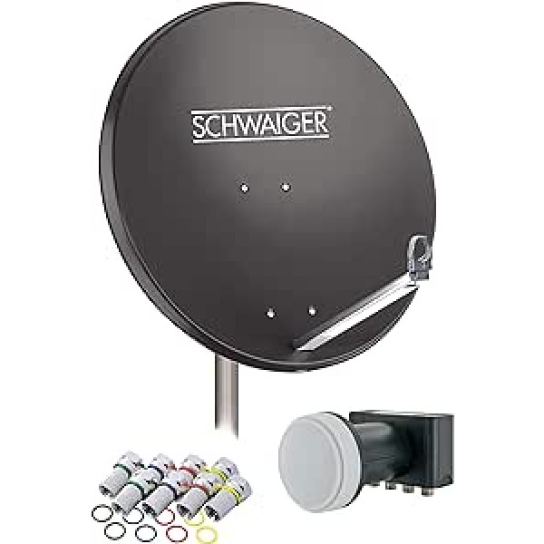 SCHWAIGER 548 satelīta satelīta komplekts satelītantena četrstūris LNB digitālais 8x F savienotājs 7 mm satelīta antenas alumīnija komplekts antracīts 74,5 x 84,5 cm