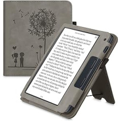 kwmobile aizsargmaciņš, kas saderīgs ar Kobo Libra 2 flip Case - vāciņš ar rokas siksnu - Dandelion Love Grey