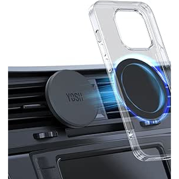 YOSH Mobile Phone Holder Car Magnetic Ventilation with Mag-Safe Plate, Magnetic Car Mobile Phone Holder No Interference with Wireless Charging, Mag-Safe Car Mount for iPhone 14 13 12 Pro Max and All