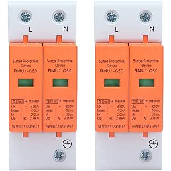 Pārsprieguma aizsardzības ierīces, 2 gab. 40kA 2P 420V RMU1-C20/40/60 maiņstrāvas novadītāja aizsardzība Mājas strāvas slēdzis Zibensaizsardzības ekvipotenciāla pārsprieguma novadītājs elektrisko ierīču uzlādēšanai no plkst.