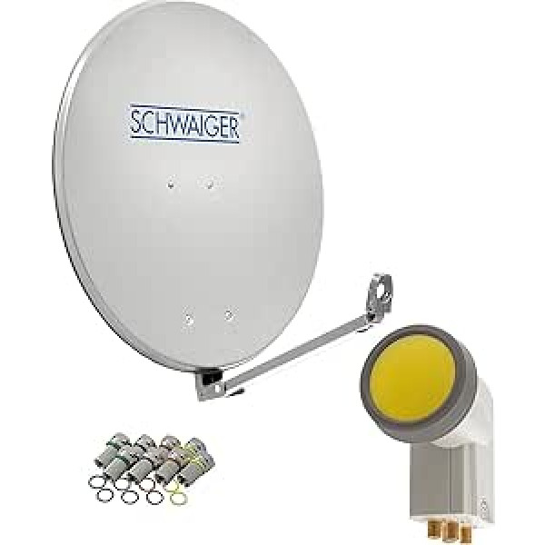 SCHWAIGER 4593 satelīta satelīta komplekts satelītantena četrstūris LNB digitālais 8x F savienotājs 7 mm satelīta antenas alumīnija komplekts gaiši pelēks 88 x 88 cm