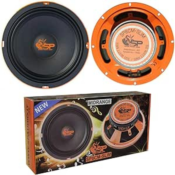 2 MIDRANGE SP AUDIO SP8CM-SLIM Speakers 20.00 cm 200 mm 8 Inch Diameter 150 Watt RMS 300 Watt Max Impedance 4 Ohm 95 dB SPL Car Per Pair