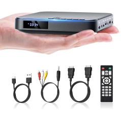 Mini DVD atskaņotājs, DESOBRY portatīvais DVD atskaņotājs televizoram, HD 1080P DVD atskaņotājs HDMI televizoriem ar visiem reģioniem, AV izeja, USB/TF kartes ieeja, tālvadības pults, DVD atskaņotājs atbalsta PAL/NTSC