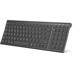 iClever BK10 Bluetooth tastatūra, bezvadu uzlādējama tastatūra ar 3 Bluetooth kanāliem, stabils savienojums, īpaši plāns ergonomisks dizains, bezvadu tastatūra operētājsistēmai iOS, Android, Windows (melna)