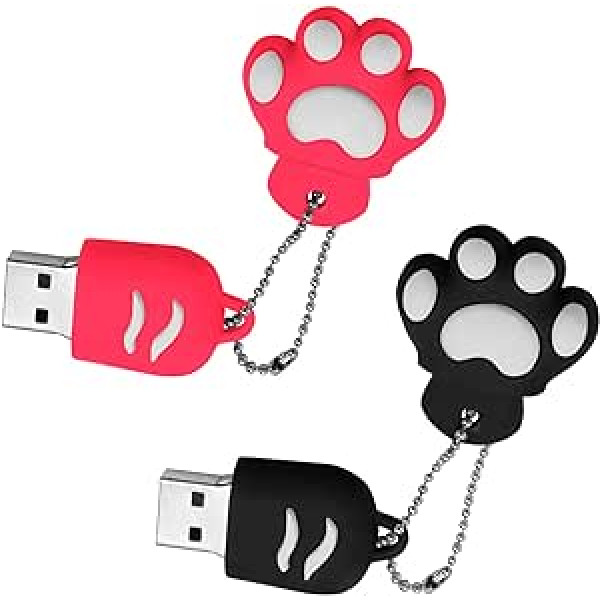 USB Stick 64GB, Pack of 2 Flash Drive USB 2.0 64GB Cat Paw Pendrive Cute Memory Stick Cartoon Funny Memory Stick Pen Drive for Tablet, PC, Gifts (Black, Pink)