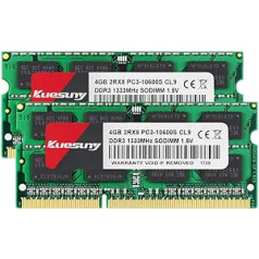 Kuesuny 8 GB komplekts (2x4 GB) DDR3 1333 MHz RAM operētājsistēmai MacBook Pro (Anfang/Ende 2011), iMac (Mitte 2010, Mitte/Ende 2011), Mac Mini (Mitte 2011) | PC3-10600 SO-DIMM 204-Pin-Speicher-Upgrade-Kit