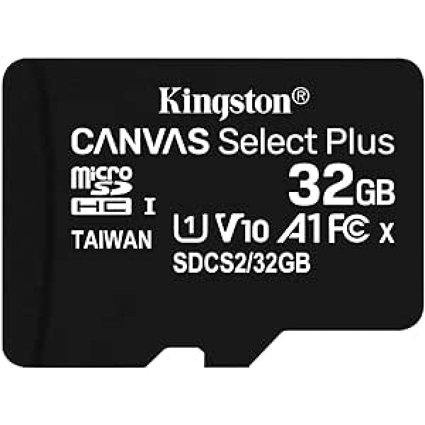 Kingston Canvas Select Plus microSD atmiņas karte, SDCS2 / 32GB-3P1A Class 10 (1x karte, ar SD adapteri)