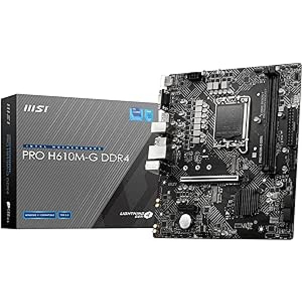 MSI PRO H610M-G DDR4 Motherboard, Micro-ATX - Supports Intel Core Processors 12th Generation, LGA 1700, 2 x DIMMs (3200MHz), 1x PCIe 4.0 x16 Slot, 1 x M.2 Gen3, Intel 1G LAN, HDMI 2.1, DP 1.4 & VGA