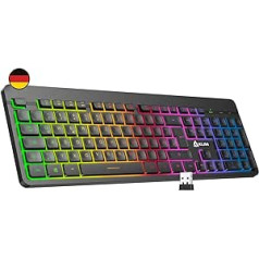 KLIM Light V2 Wireless Gaming Keyboard QWERTZ + Flat Ergonomic Subtle Water Resistant Illuminated Gaming Keyboard for PC Mac PS4 PS5 + Integrated Battery with Long Life