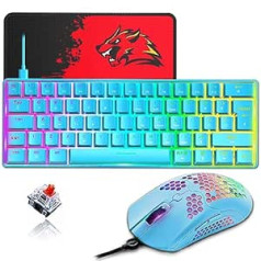 ZIYOU LANG 60% Compact RGB Gaming Mechanical Keyboard Blue Set Combo - Red Switch - Mini QWERTY Layout Removable USB-C Cable - 12000 DPI Honeycomb Programming Mouse for PC PS4 Xbox Tablet