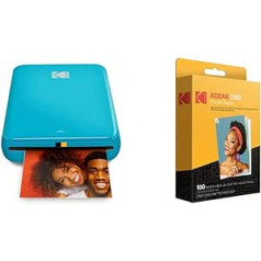 KODAK Step Instant fotoattēlu printeris ar Bluetooth/NFC, cinka tehnoloģijas lietotni un 2 x 3 augstākās kvalitātes cinka fotopapīru (100 loksnes) ar saderīgām drukas smaidīšanas un soļu kamerām un printeriem