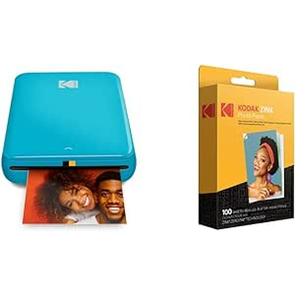 KODAK Step Instant fotoattēlu printeris ar Bluetooth/NFC, cinka tehnoloģijas lietotni un 2 x 3 augstākās kvalitātes cinka fotopapīru (100 loksnes) ar saderīgām drukas smaidīšanas un soļu kamerām un printeriem