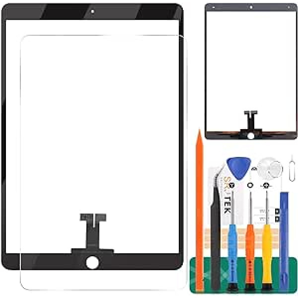 iPad Pro 10.5 Gen skārienekrāna ciparu pārveidotāja nomaiņas komplekts A1701/1709 skārienekrāna paneļa remonta komplektam ar rūdītu stiklu + instrumentiem (bez LCD, bez sākuma pogas) (melns)