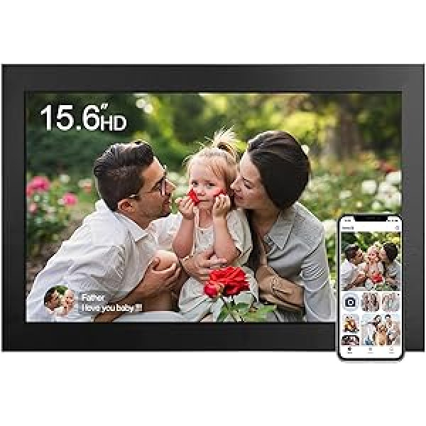 UCMDA WiFi Digital Photo Frame, 15.6 Inch Electronic Photo Frame, Touch Screen, Smart WiFi Cloud, 32G Storage, Automatic Rotation, Share Photos or Videos via Frameo App