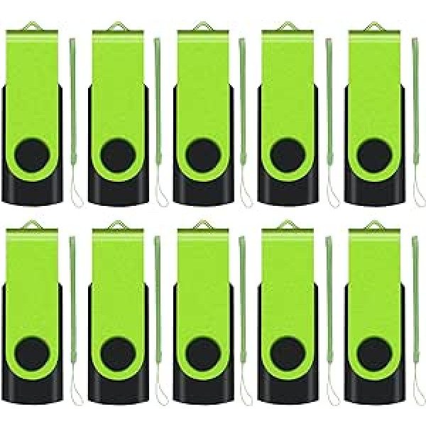 EASTBULL USB Stick 4 GB Pack of 10 USB 2.0 Rotatable Memory Sticks Drive Flash Drive with 10 Pieces Rope, Green