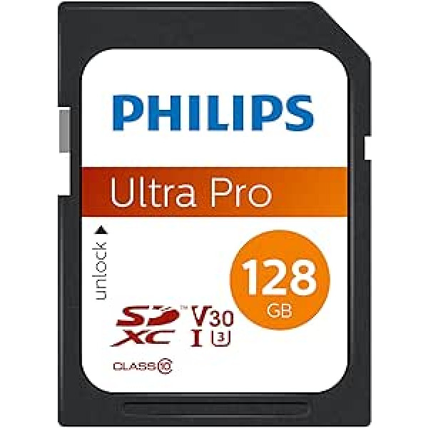 Philips Ultra Pro SDXC Card 128 GB UHS-I U3 Reads up to 100MB/s V30 SD Card for Cameras, Tablet PC, Card Reader, 4K UHD Video