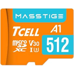 TCELL MASSTIGE 512 GB microSDXC A1 USH-I U3 V30 100 MB/s Full HD un 4K UHD atmiņas karte ar adapteri