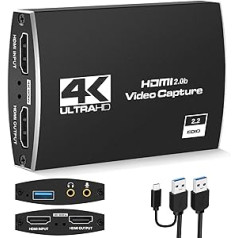 Game Capture Card, 4K USB 3.0 HDMI Video Capture Card with Microphone and HDMI Loop-Out, Capture Card 1080P 60FPS for Streaming, Compatible with PS5/PS4//Phone