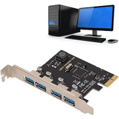 5Gbps PCI E to USB 3.0 Card, 4 Ports PCI Expree to USB Expansion Card, Deskstop Server PCI-E USB3.0 Hub Controller Card for XP, for Win7, for Win8 and for Win8.1, for Win10