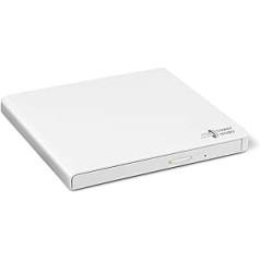 Hitachi-LG GP57 Ultra Slim USB 2.0 ārējais pārnēsājamais Super Multi DVD rakstītājs DVD+/-RW CD-RW DVD-ROM/RAM saderīgs TV ports Windows 10 un Mac OS saderīgs balts