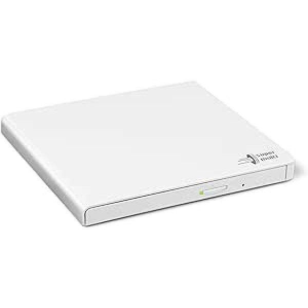 Hitachi-LG GP57 Ultra Slim USB 2.0 ārējais pārnēsājamais Super Multi DVD rakstītājs DVD+/-RW CD-RW DVD-ROM/RAM saderīgs TV ports Windows 10 un Mac OS saderīgs balts