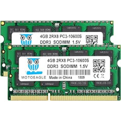 motoeagle DDR3 1333 8GB komplekts (2x4GB) PC3 10600 10600S 4GB SODIMM 204-Pin unbuffered Non-ECC 1.5V CL9 2Rx8 Dual Rank Piezīmjdatora atmiņa