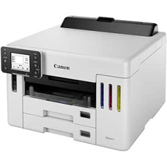 Canon MAXIFY GX5550 MegaTank printeris (tintes, drukāšana, A4, Wi-Fi, LAN, 6,7 cm skārienjutīgs LCD, abpusējā drukāšana, zemas drukāšanas izmaksas, liels diapazons, 600 loksnes, netīras izdrukas, 3 padevēji) Balts