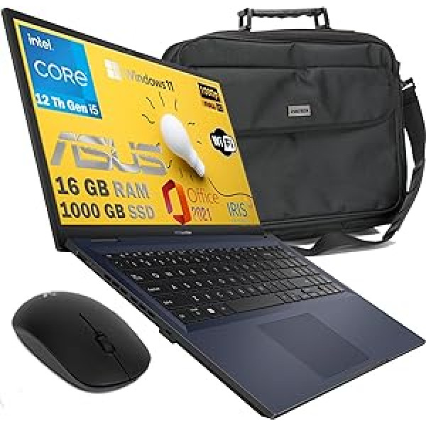 ASUS Vivobook SLIM piezīmjdatora modelis 2023, SSDHD 1256 GB, CPU Intel i5 no 11. paaudzes 4 kodola, 12 GB DDR4, displejs 15.6 Full HD, Wi-Fi, Intel, Win 11 Pro, bezmaksas birojs, bez peles