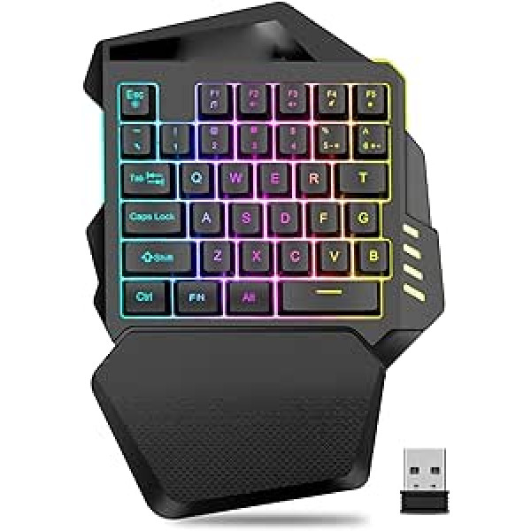 ASHATA G60 bezvadu vienas rokas spēļu tastatūra, RGB aizmugurgaismojuma mini spēļu tastatūra ar 35 taustiņiem, ergonomisks tastatūras spēļu kontrolieris datoru spēlētājiem