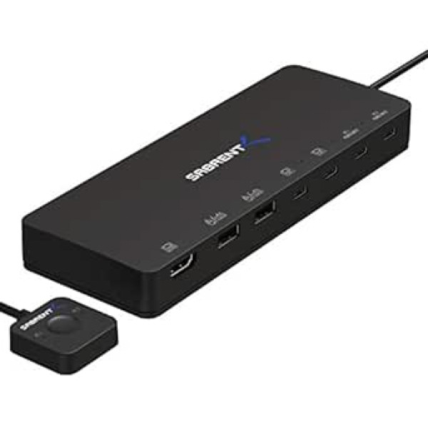 SABRENT KVM Switch 2 portu USB C ieejas, 2 portu USB C izejas ar 60 W PD, 2 USB pieslēgvietas, 1 HDMI ports 4K @ 60 Hz klēpjdatoram, personālajam datoram, printerim, skenerim, pelei, tastatūras LED ierīču displejiem (USB-KCPD)