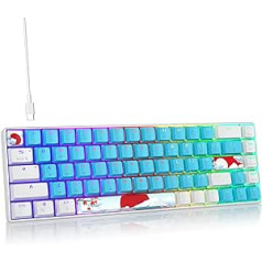 SOLIDEE pārnēsājama 65% mehāniskā spēļu tastatūra, 68 taustiņu kompaktais RGB LED fona apgaismojums, vadu tastatūra ar USB tipa C kabeli, ar lineāro sarkano slēdzi operētājsistēmai Windows, personālajam datoram, Mac (68 zils)