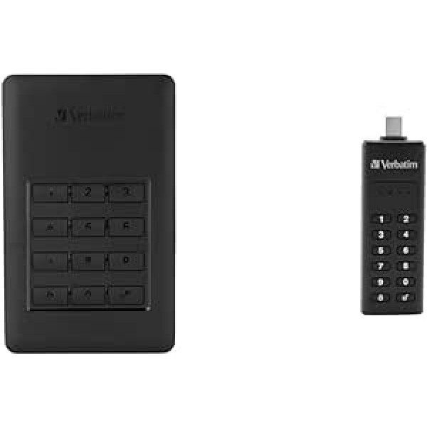 Verbatim Store 'n' Go Secure Portable I 1 TB I Black I ārējais cietais disks ar koda piekļuvi un tastatūru Secure USB Stick, USB Type-C, 64 GB, Memory Stick ar piekļuves koda aizsardzību un šifrēšanu, melns