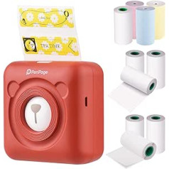 Bisofice A6 Mini Photo Printer, Mini Pocket Thermal Printer Wireless BT Picture Photo Label Memo Receipt Paper Printer AR Photo Function with USB Cable with 9 Rolls Thermal Paper, Red