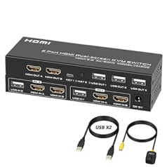 HDMI KVM slēdzis 2 monitori, 4K @ 60 Hz divi monitori KVM slēdži, 2 datora 2 monitori, HDMI 2.0 un HDCP 2.2, ar pogu slēdzi un 2 USB kabeļiem