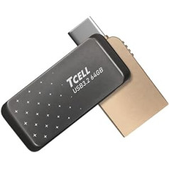 TCELL Taishou romiešu zibatmiņas disks zvaigžņots melns 64 GB USB 3.2 Type-C OTG 2 vienā personālajam datoram/klēpjdatoram/tālrunim/planšetdatoram, lasīšanas ātrums līdz 200 MB/s