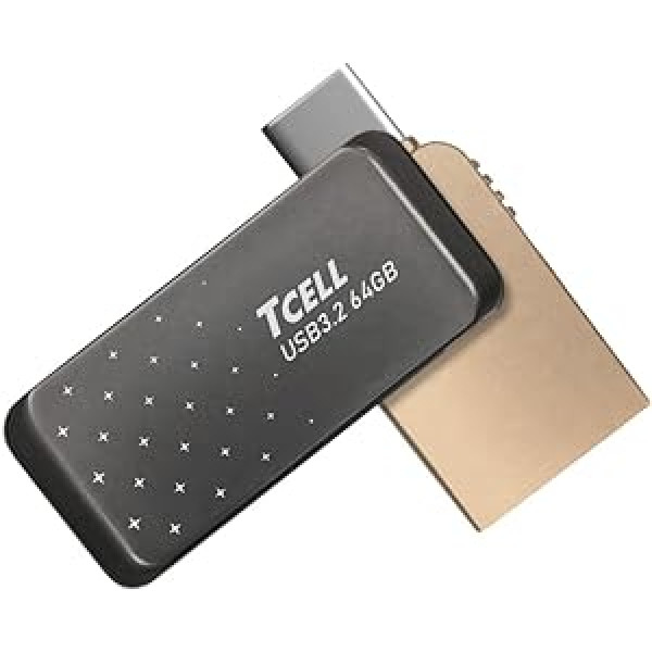 TCELL Taishou romiešu zibatmiņas disks zvaigžņots melns 64 GB USB 3.2 Type-C OTG 2 vienā personālajam datoram/klēpjdatoram/tālrunim/planšetdatoram, lasīšanas ātrums līdz 200 MB/s