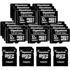 GIGASTONE Speicherkarte, 32 GB, 20 kartes, Full HD video, saderīgs ar tālvadības kameru, Action-Kamera, Drohne, augstvērtīgs ātrums — 90 MB/s, 10. klase MicroSDHC ar adapteri