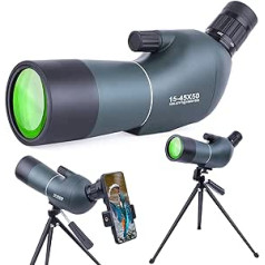 15-45x50 Spotting Scope with Tripod, Carry Bag and Smartphone Adapter, HD Waterproof Monocular Telescope for Bird Watching, Target Shooting, Hunting, Bird Watching, Wildlife, Astronomy, Landscape,