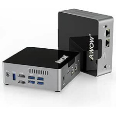 AWOW Mini dators Windows 10 Pro, 256 GB M.2 SSD Mini galddators Intel J3455, Micro PC Dual Display HDMI DP 4K @ 60Hz Dual Gigabit Ethernet, WiFi/BT/USB3.0 x 5