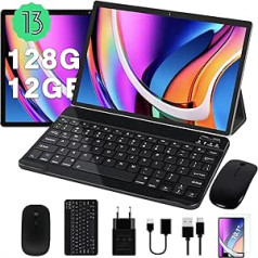 JUSYEA planšetdators 10 collu Android 13 | WiFi 5G + 12GB RAM + 128GB ROM 1TB TF | 8 CPU astoņkodolu | WiFi 6 + BT 5.0 + 8000mAh akumulators | 5MP + 8MP | ar tastatūru + peli, pelēka