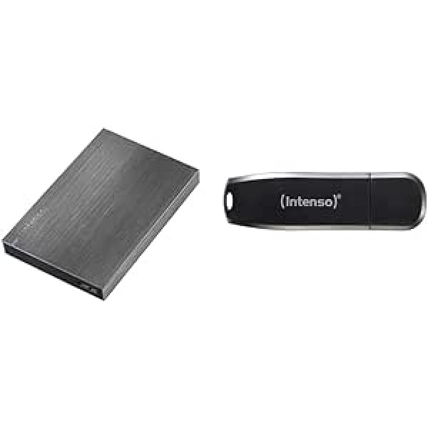 Intenso 6028680 atmiņas plate pārnēsājamais cietais disks 2TB, pārnēsājams ārējais cietais disks 2TB — 2,5 collas, 5400 apgr./min, 8 MB kešatmiņa, USB 3 antracīta un ātruma līnija, 64 GB atmiņas karte, USB zibatmiņas karte 3.2 Gen