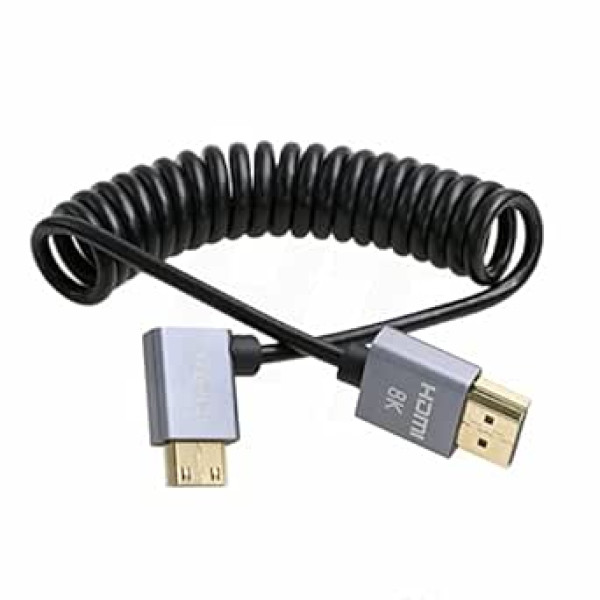 HangTon Mini HDMI uz HDMI 2.1 8K 4K 60 kadri/s UHD tinuma kabelis Nikon Z5 Z7 D750 Sony CX7 SR7E Canon EOS R RP 5DIV ATOMOS Ninja V Portkeys Video Assist Monitor Type AC Right Leņķis