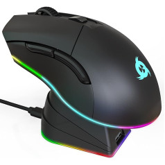 KLIM Blaze Pro uzlādējama bezvadu pele — spēļu pele ar RGB un uzlādes staciju — augstas precizitātes sensors un ilgmūžīgs akumulators — līdz 6000 DPI — vadu un bezvadu pele datoram