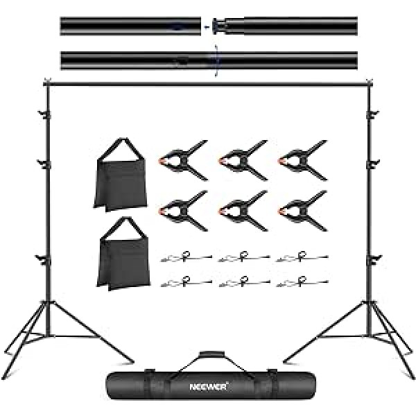 NEEWER 8.5 x 10 Feet Adjustable Background Stand Set, Photography Background Support System with 4 Cross Bars, 6 Spring Clamps, 6 Background Clips, 2 Sandbags and Carry Bag