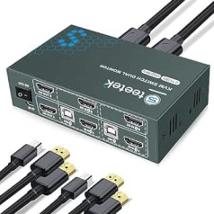 KVM Switch 2 PC 2 monitori, Steetek KVM slēdzis HDMI 2 monitori 4K @ 60Hz USB 2.0 HDCP2.2 HDMI 2.0 KVM slēdži ar 4 HDMI 2.0 un 2 USB kabeļiem, pogu slēdzis