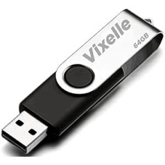 Vixelle 1 pack 64 GB liela ātruma USB 2.0 zibatmiņas diski — 360° grozāmi metāla stila USB atmiņas zibatmiņas kartes ar Schlüsselanhänger cilpu — 64 GB USB zibatmiņas zibatmiņas diska lielapjoma pakotne personālajam datoram, Mac, 