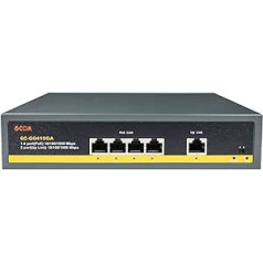 6COMGIGA 5 portu Gigabit PoE slēdzis ar 4 portiem PoE+ 100/1000 Mb/s, 1 ports 100/1000 Mbps UP-Link, 802.3af/pie 78 W, integrēta jauda, bez ventilatora, nepārvaldīts Plug & Play