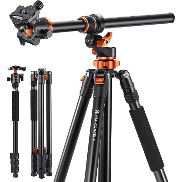 K&F Concept Tripod for Camera, 230 cm Professional Camera Photo Tripod with Central Column Construction, Removable Monopod, for Outdoor and Indoor Photography T254A7+BH-28L