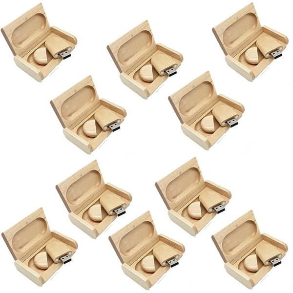 Plus+ iepakojums ar 10 8 GB koka USB zibatmiņas disku ar dāvanu Maple Natural Box USB zibatmiņu